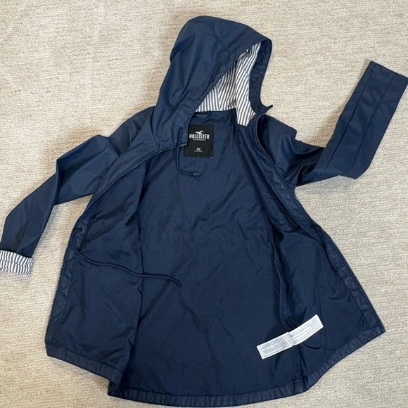 Hollister Hooded Coated Raincoat Womens Size XS Navy Cargo Pocket Anorak Shell - Picture 8 of 12